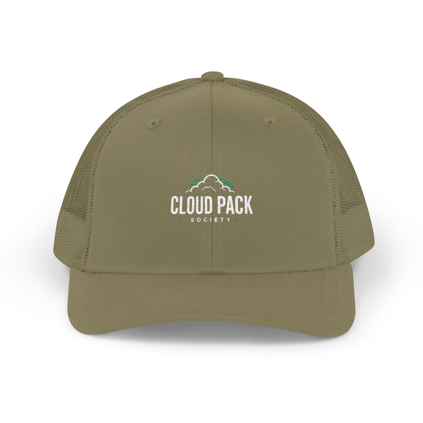 Cloud Pack Trucker Cap — Embroidered Mountain & Cloud Snapback Hat