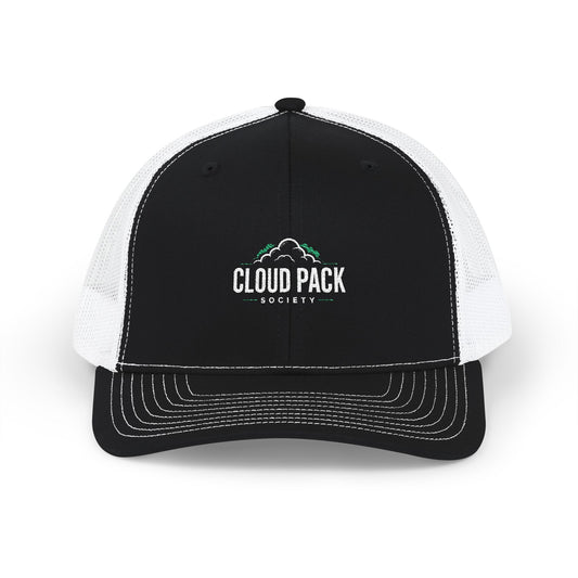 Cloud Pack Trucker Cap — Embroidered Mountain & Cloud Snapback Hat