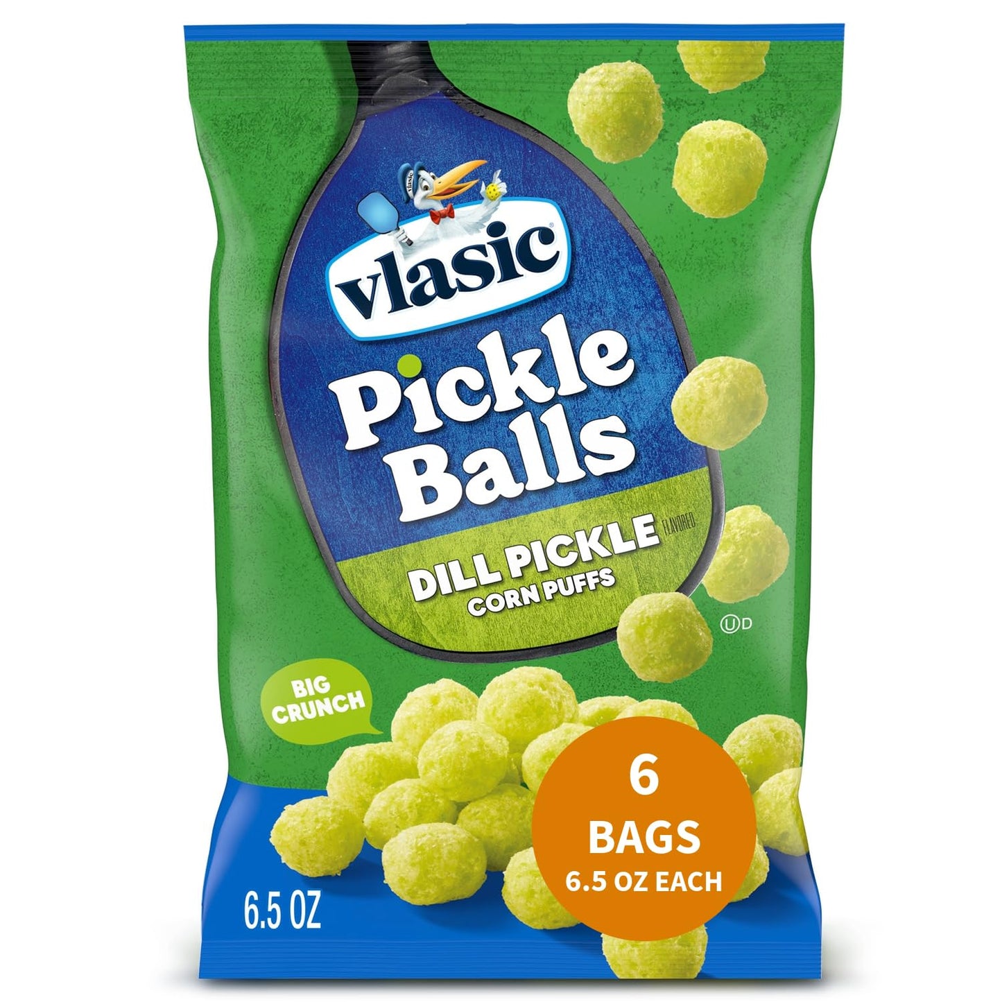 Vlasic Pickle Balls, Puffs de maíz con sabor a pepinillo picante y eneldo, regalos de pickleball, 6.5 onzas