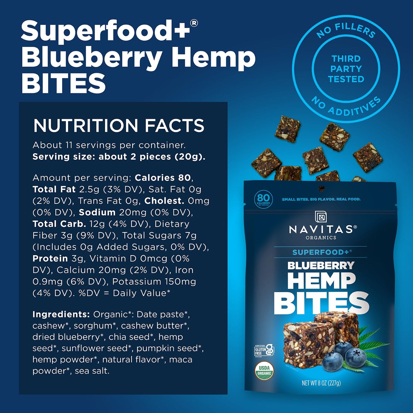 Navitas Organics Chocolate Brownie Superfood+ BITES – Power Snacks – All Natural Plant Based – Clean Energy & Nutrition – USDA Organic, Non GMO, Gluten Free, Kosher, Vegan (8oz. Bag 11 Servings)