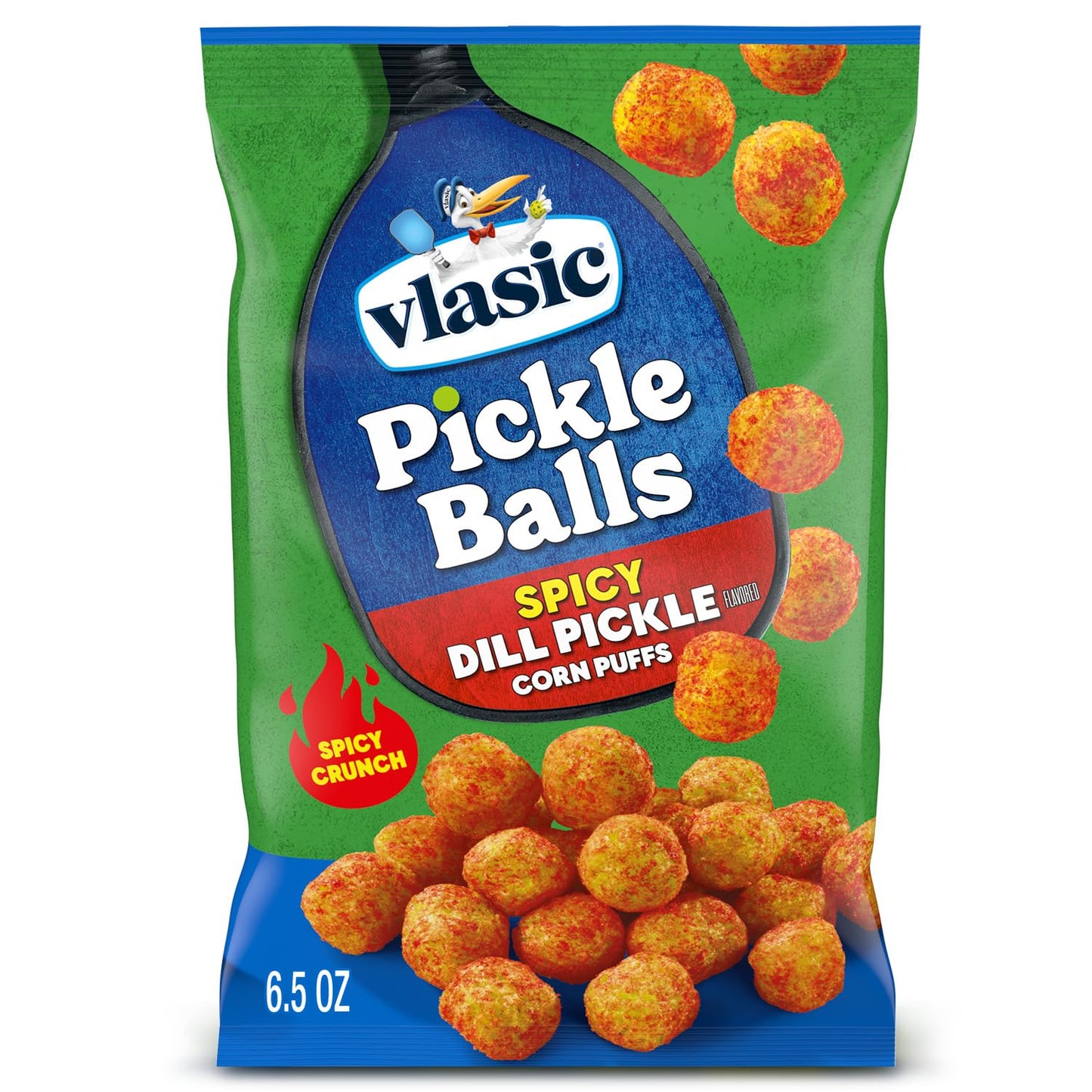 Vlasic Pickle Balls, Puffs de maíz con sabor a pepinillo picante y eneldo, regalos de pickleball, 6.5 onzas