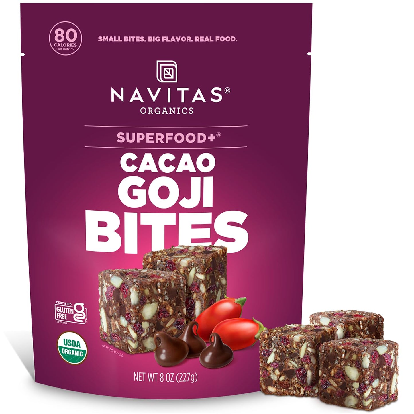 Navitas Organics Chocolate Brownie Superfood+ BITES – Power Snacks – All Natural Plant Based – Clean Energy & Nutrition – USDA Organic, Non GMO, Gluten Free, Kosher, Vegan (8oz. Bag 11 Servings)