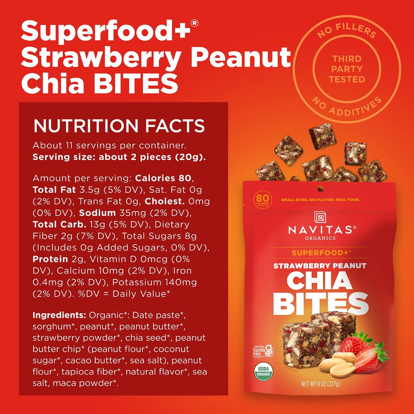 Navitas Organics Chocolate Brownie Superfood+ BITES – Power Snacks – All Natural Plant Based – Clean Energy & Nutrition – USDA Organic, Non GMO, Gluten Free, Kosher, Vegan (8oz. Bag 11 Servings)