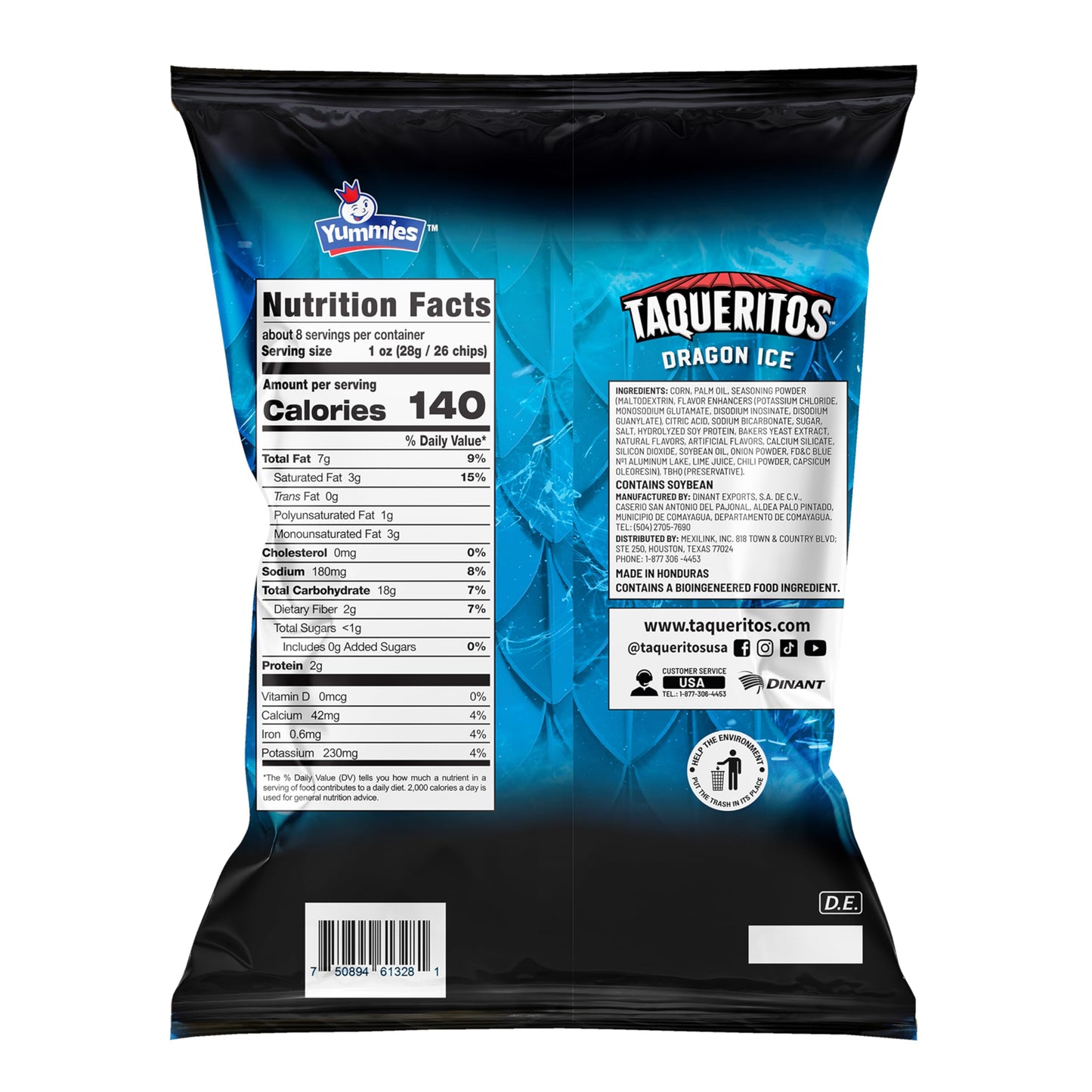 Taqueritos Dragon Ice, Spicy Rolled Corn Tortilla Chips, 8 oz (Pack of 2)