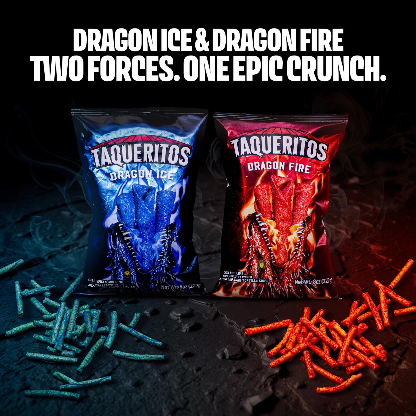 Taqueritos Dragon Ice, Spicy Rolled Corn Tortilla Chips, 8 oz (Pack of 2)