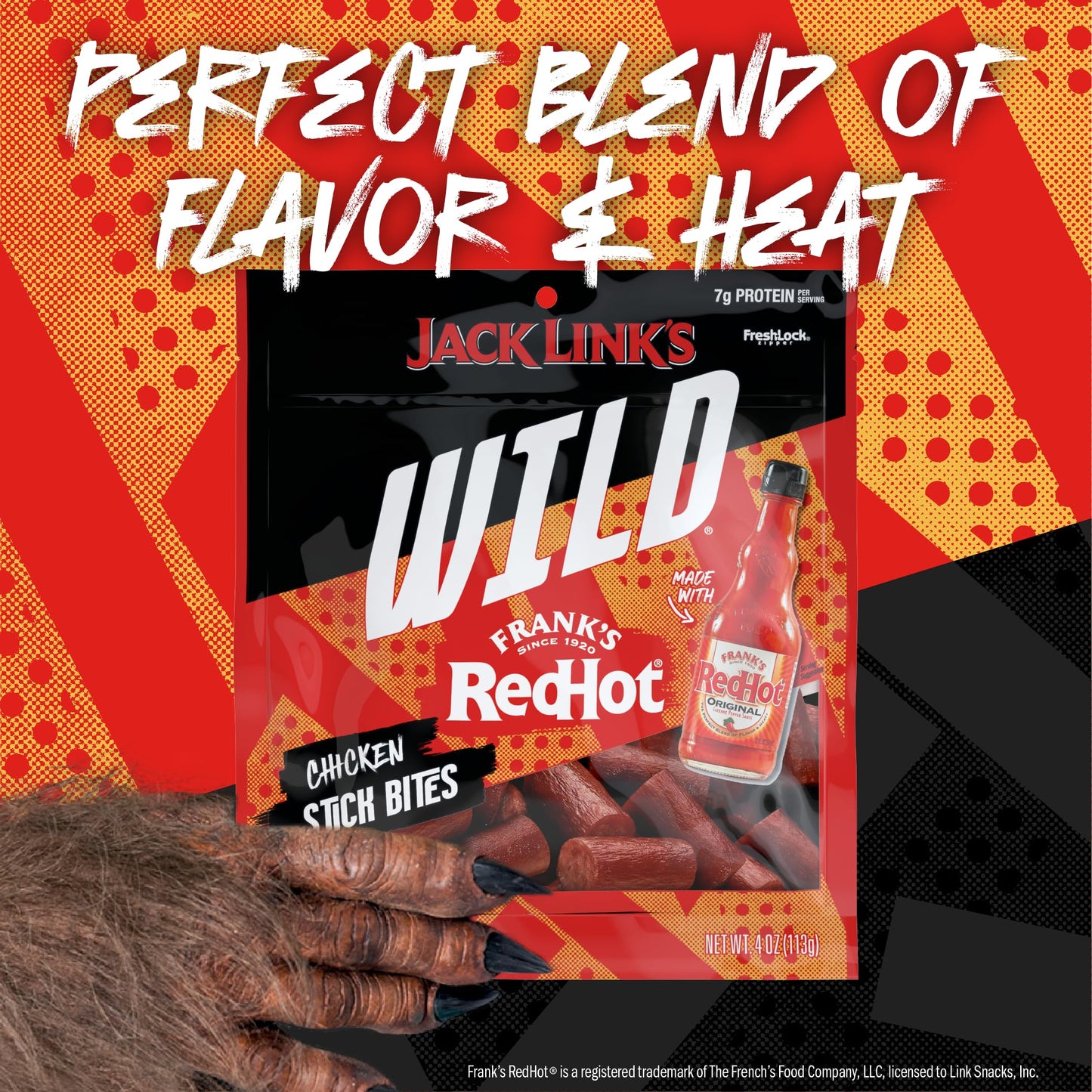 Jack Link's Wild Frank's RedHot Mini Chicken Sticks - Ready to Eat Protein Snacks - 7g of Protein per Serving - (14 Count) 0.5 oz Meat Snacks