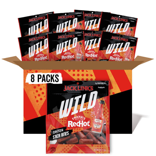 Jack Link's Wild Frank's RedHot Mini Chicken Sticks - Ready to Eat Protein Snacks - 7g of Protein per Serving - (14 Count) 0.5 oz Meat Snacks