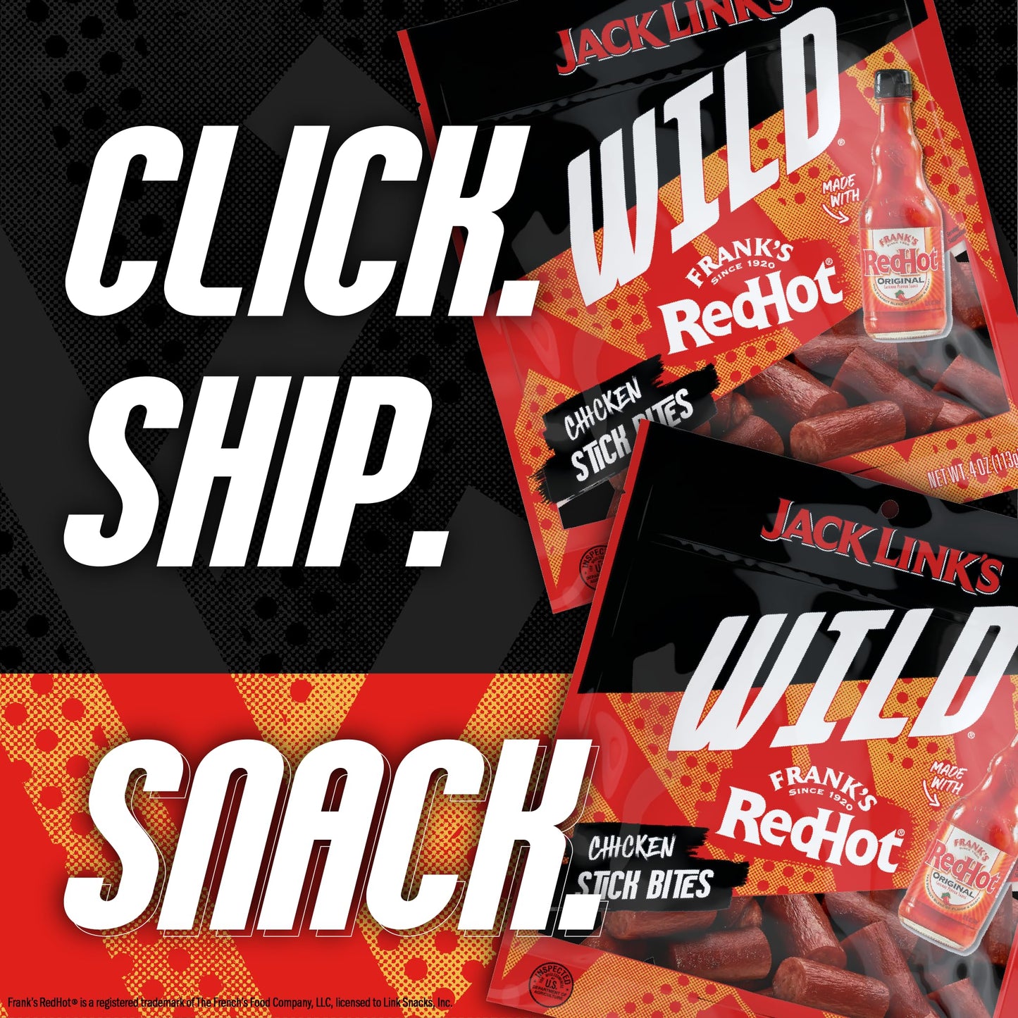 Jack Link's Wild Frank's RedHot Mini Chicken Sticks - Ready to Eat Protein Snacks - 7g of Protein per Serving - (14 Count) 0.5 oz Meat Snacks