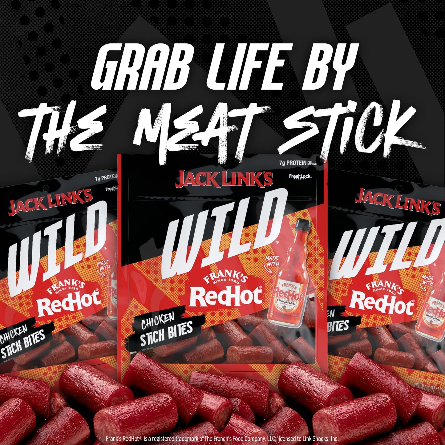 Jack Link's Wild Frank's RedHot Mini Chicken Sticks - Ready to Eat Protein Snacks - 7g of Protein per Serving - (14 Count) 0.5 oz Meat Snacks