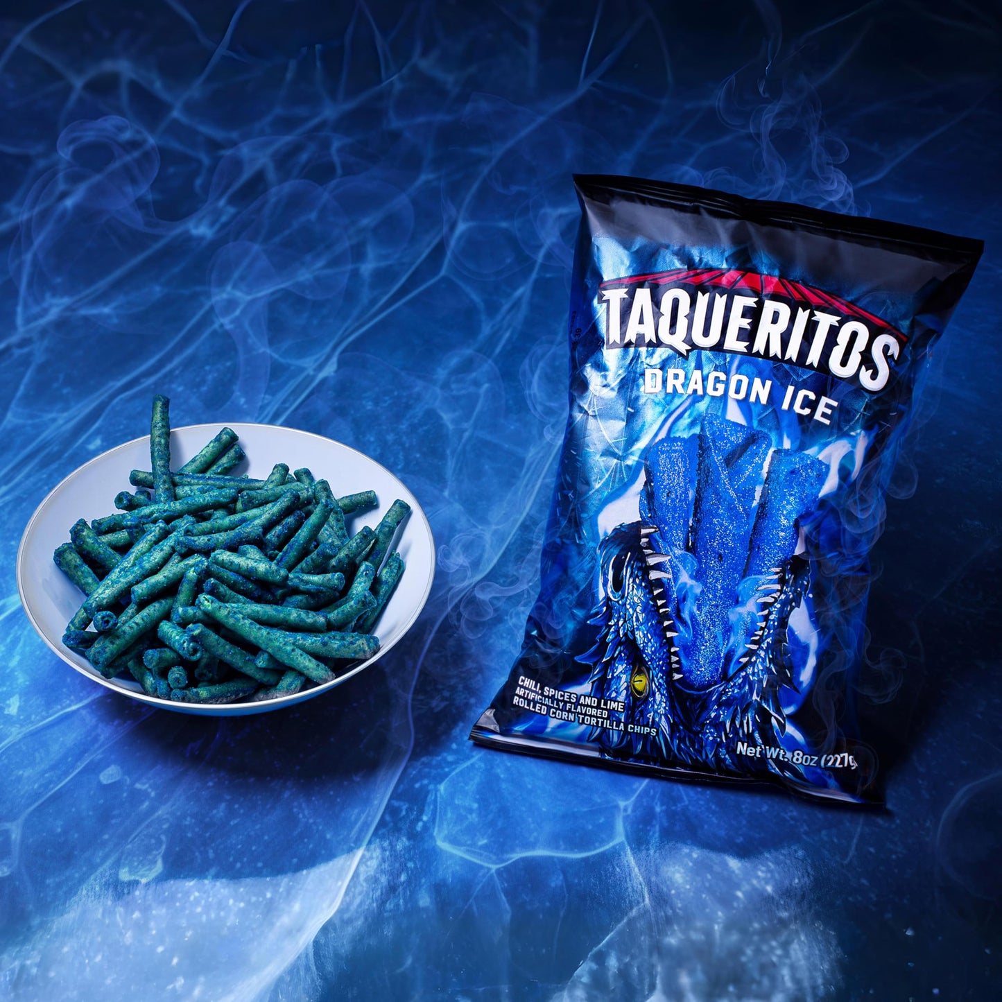 Taqueritos Dragon Ice, Spicy Rolled Corn Tortilla Chips, 8 oz (Pack of 2)